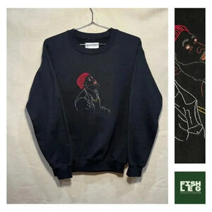 For the Culture | Embroidered Marvin Gaye Crewneck Sweatshirt - Black / Sz S